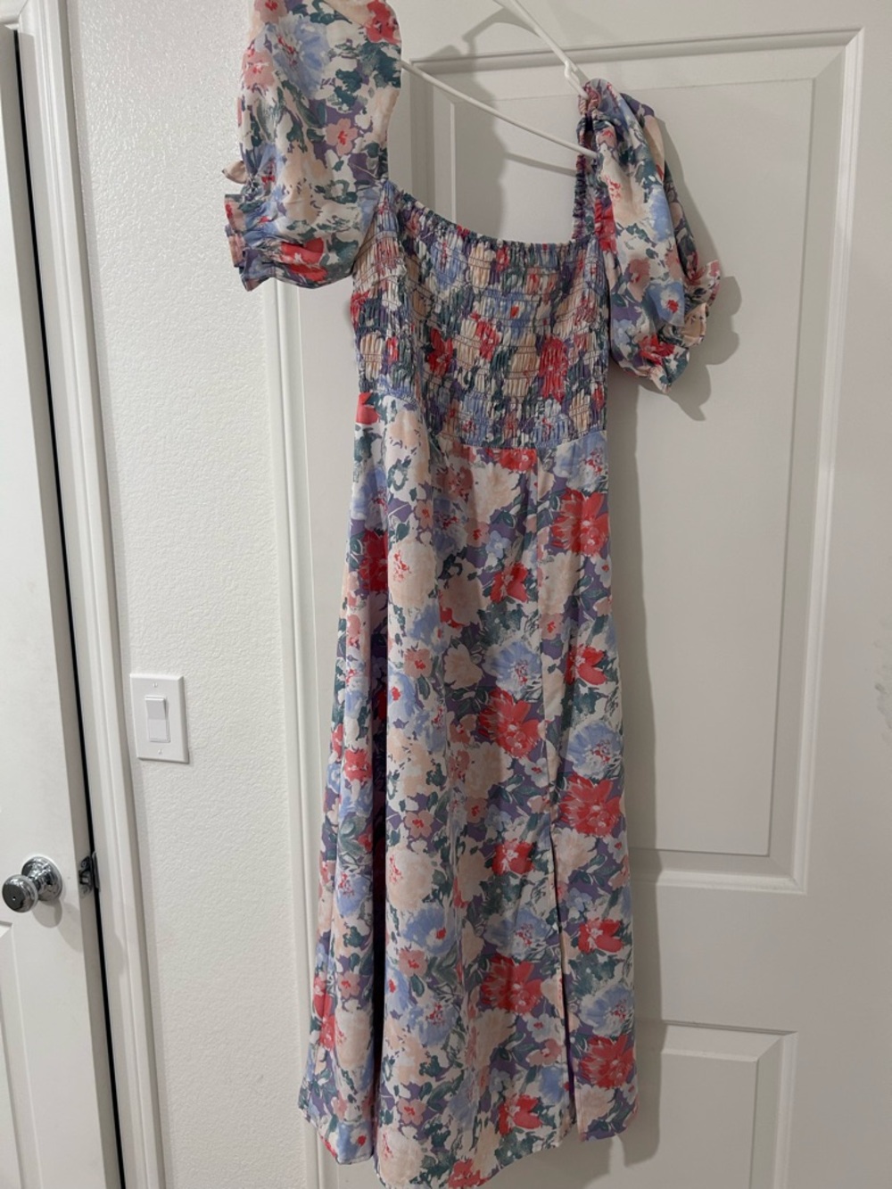 Astr Floral Smocked Maxi Dress with puff sleeves